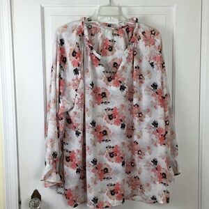 C & C California V-neck Floral Blouse Plus Size 2X